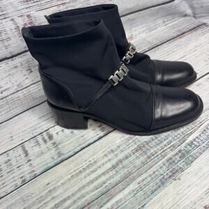 Brighton Black Leather & Fabric Ankle Boots Silver Buckle Accent 6